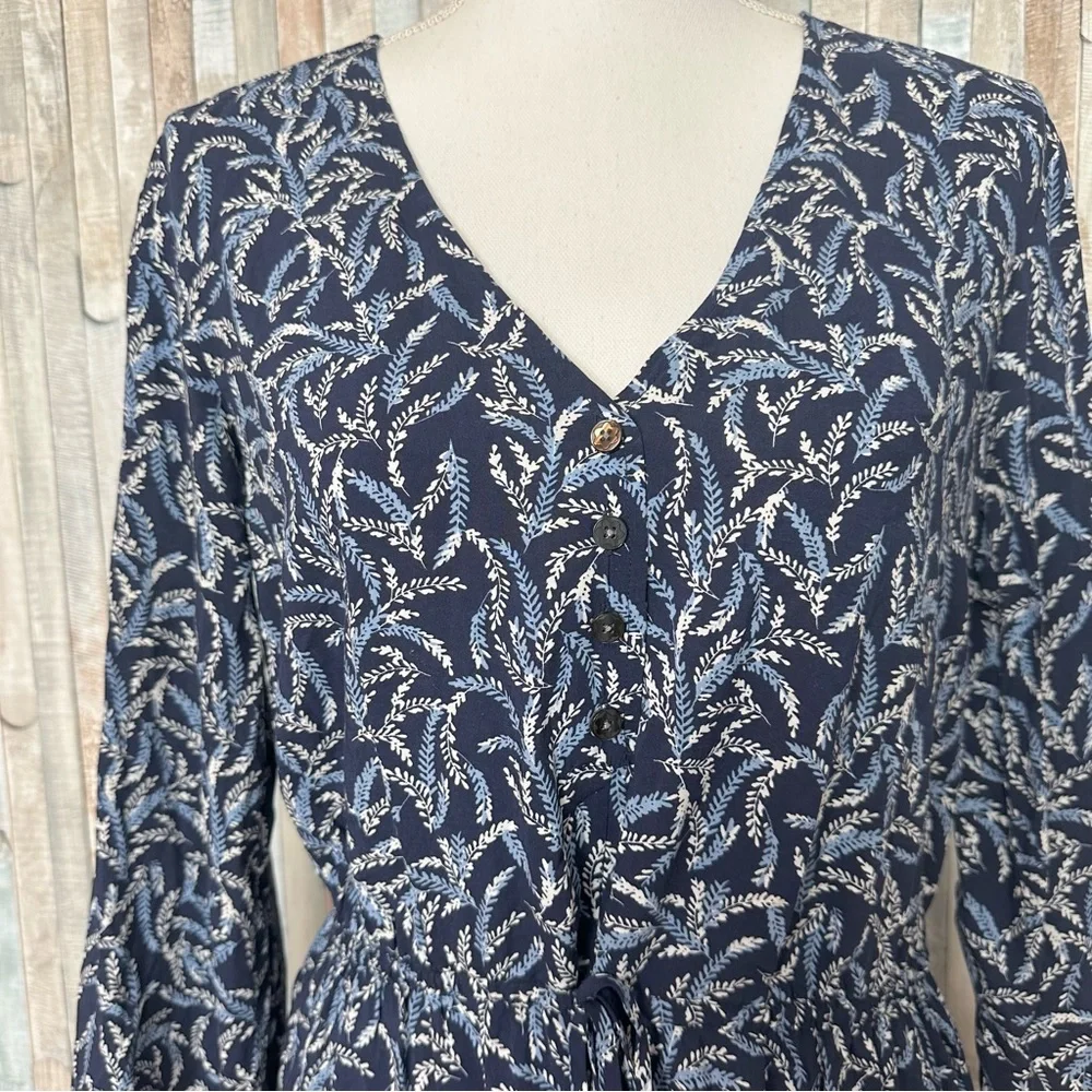 Draper James 6 Blue Fern Print Long Sleeve Peasant Blouson Dress‎ Mini